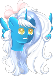 Size: 799x1142 | Tagged: safe, artist:sakimiaji, imported from derpibooru, oc, oc only, oc:fleurbelle, alicorn, pony, alicorn oc, bow, bust, cute, female, hair bow, horn, mare, portrait, simple background, solo, transparent background, wings, yellow eyes