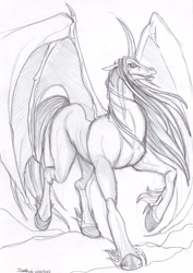 Size: 2059x2912 | Tagged: safe, artist:darkaudi1728, imported from derpibooru, oc, oc only, oc:inferno, alicorn, bat pony, bat pony alicorn, pony, bat wings, horn, solo, traditional art, wings