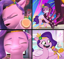 Size: 1440x1340 | Tagged: safe, edit, edited screencap, imported from derpibooru, screencap, pipp petals, pegasus, g5, guitar, meme template, microphone, musical instrument, my little pony: make your mark, my little pony: tell your tale, singing