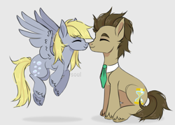 Size: 3500x2500 | Tagged: safe, artist:cursed soul, imported from derpibooru, derpy hooves, doctor whooves, time turner, earth pony, pegasus, pony, couple, cute, duo, female, g4, gray background, male, ponyville, simple background, sketch