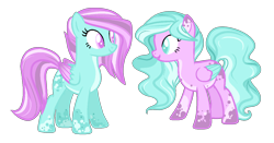 Size: 1289x676 | Tagged: safe, artist:oniiponii, imported from derpibooru, oc, oc only, pegasus, pony, colored wings, duo, female, mare, pegasus oc, simple background, smiling, transparent background, two toned wings, wings