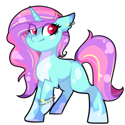 Size: 2800x2800 | Tagged: safe, artist:oniiponii, imported from derpibooru, oc, oc only, pony, unicorn, bracelet, ear piercing, earring, eye clipping through hair, horn, jewelry, piercing, raised hoof, simple background, solo, transparent background, unicorn oc