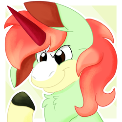 Size: 2000x2000 | Tagged: safe, artist:euspuche, imported from derpibooru, oc, oc:pistachio, donkey, hybrid, mule, unicorn, bust, looking down, male, portrait, smiling, thinking