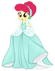 Size: 594x761 | Tagged: safe, artist:unoriginai, imported from derpibooru, apple bloom, human, equestria girls, alternate clothes, alternate hairstyle, cinderella, clothes, cute, dress, female, simple background, solo, transparent background