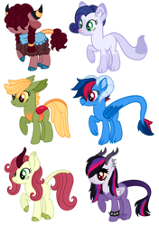 Size: 827x1176 | Tagged: safe, artist:s0ftserve, imported from twibooru, oc, oc:aphid, oc:heat wave, oc:needlepoint, oc:red velvet cake, oc:spring blossom, oc:violet, changepony, hybrid, pony, base used, cat tail, female, horns, image, interspecies offspring, leonine tail, magical lesbian spawn, next generation, offspring, parent:applejack, parent:autumn blaze, parent:capper, parent:capper dapperpaws, parent:discord, parent:fluttershy, parent:pinkie pie, parent:prince rutherford, parent:princess ember, parent:queen chrysalis, parent:rainbow dash, parent:rarity, parent:twilight sparkle, parents:autumnshy, parents:capperity, parents:chrysajack, parents:discolight, parents:emberdash, parents:pinkieford, png, simple background, transparent background