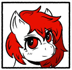 Size: 608x595 | Tagged: safe, artist:scarletdoodle, imported from derpibooru, oc, oc only, oc:scarlet breeze, bust, icon, male, portrait, red eyes, red mane, solo, solo male, stallion, white coat