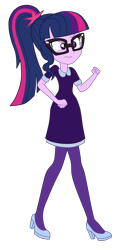 Size: 1900x4095 | Tagged: safe, artist:gmaplay, imported from derpibooru, sci-twi, twilight, twilight sparkle, equestria girls, equestria girls series, twilight under the stars, spoiler:eqg series (season 2), clothes, dress, glasses, simple background, solo, transparent background, twilight sparkle is not amused, unamused, wavy mouth