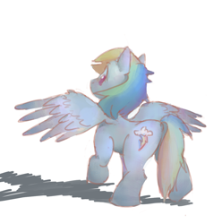 Size: 1076x1086 | Tagged: safe, artist:eugenekotss, rainbow dash, pegasus, pony, featured image, female, looking at you, looking back, looking back at you, mare, simple background, solo, white background