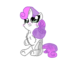 Size: 1000x1000 | Tagged: safe, artist:sweetsterty, imported from derpibooru, sweetie belle, pony, unicorn, blank flank, blushing, cheek fluff, chest fluff, cute, diasweetes, female, filly, foal, sitting