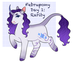 Size: 827x704 | Tagged: safe, artist:s0ftserve, imported from twibooru, rarity, pony, unicorn, alternate design, coat markings, colored hooves, curved horn, extended cutie mark, februpony, female, gradient hooves, horn, image, leonine tail, mare, png, simple background, solo, transparent background