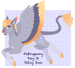 Size: 941x849 | Tagged: safe, artist:s0ftserve, imported from twibooru, derpy hooves, pegasus, pony, alternate design, coat markings, colored hooves, colored wings, februpony, female, image, leonine tail, mare, multicolored wings, png, short hair, simple background, solo, transparent background, wings