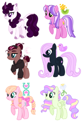 Size: 828x1220 | Tagged: safe, artist:s0ftserve, imported from twibooru, oc, oc:all-nighter, oc:day flower, oc:plumstone, oc:raven song, oc:square dance, oc:star student, earth pony, hybrid, kirin, pegasus, pony, unicorn, adoptable, base used, bow, braid, clothes, cutie mark, female, hair bun, image, interspecies offspring, magical lesbian spawn, mare, next generation, offspring, parent:applejack, parent:cheerilee, parent:fluttershy, parent:hoofer steps, parent:lily lace, parent:moondancer, parent:rain shine, parent:rarity, parent:rolling thunder, parent:trouble shoes, parent:twilight sparkle, parent:vapor trail, parents:cheerilight, parents:hooferjack, parents:rarishine, parents:rollingshy, parents:troubledancer, parents:vaporlace, png