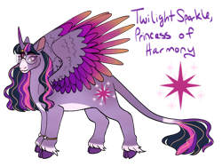 Size: 1032x774 | Tagged: safe, artist:s0ftserve, imported from twibooru, twilight sparkle, alicorn, pony, cloven hooves, coat markings, colored hooves, colored wings, female, glasses, gradient wings, image, leonine tail, mare, png, redesign, simple background, solo, transparent background, twilight sparkle (alicorn), unshorn fetlocks, wings