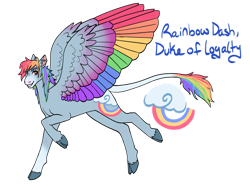 Size: 1032x774 | Tagged: safe, artist:s0ftserve, imported from twibooru, rainbow dash, pegasus, pony, alternate cutie mark, cloven hooves, coat markings, colored hooves, colored wings, ear piercing, female, image, leonine tail, mare, multicolored wings, piercing, png, rainbow wings, redesign, scar, simple background, solo, transparent background, wings