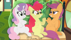 Size: 3840x2160 | Tagged: safe, artist:starry swirl, imported from derpibooru, apple bloom, scootaloo, sweetie belle, earth pony, pegasus, pony, unicorn, growing up is hard to do, cutie mark crusaders, female, mare, scene interpretation