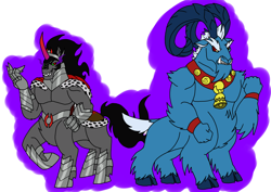 Size: 1414x1000 | Tagged: safe, artist:zetikoopa, imported from derpibooru, grogar, king sombra, anthro, centaur, sheep, taur, anthro centaur, evil grin, gauntlet, grin, male, ram, smiling, smirk