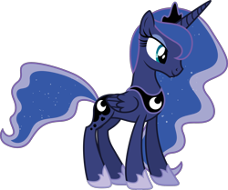 Size: 2000x1673 | Tagged: safe, imported from derpibooru, princess luna, alicorn, pony, .svg available, clothes, concave belly, crown, ethereal mane, ethereal tail, female, folded wings, hoof shoes, jewelry, long mane, mare, official, peytral, princess shoes, quadrupedal, regalia, shoes, simple background, slim, smiling, solo, standing, starry mane, starry tail, svg, tail, thin, tiara, transparent background, vector, wings