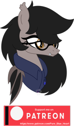 Size: 1395x2352 | Tagged: safe, artist:pure-blue-heart, imported from derpibooru, oc, oc only, bat pony, bat ponified, bat pony oc, bat wings, brown mane, clothes, fangs, female, female oc, glasses, golden eyes, mare, patreon, patreon reward, race swap, simple background, slit pupils, solo, transparent background, wings