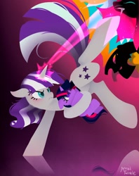 Size: 949x1200 | Tagged: safe, artist:petaltwinkle, imported from derpibooru, twilight sparkle, twilight velvet, changeling, pony, unicorn, badass, blast, female, filly, filly twilight sparkle, magic, magic beam, magic blast, mare, younger