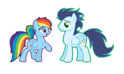 Size: 1024x616 | Tagged: safe, artist:cutepuppygirl10, imported from derpibooru, rainbow dash, soarin', pegasus, pony, female, looking at each other, looking at someone, male, mare, shipping, simple background, soarindash, stallion, straight, vector