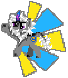 Size: 976x1120 | Tagged: safe, artist:hazy skies, imported from derpibooru, oc, oc only, oc:john capcom, kirin, cutie mark, john capcom, lemmy, male, pixel art, raised hoof, simple background, smiling, solo, transparent background