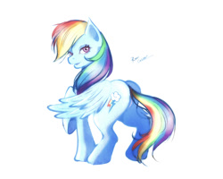 Size: 1500x1200 | Tagged: artist needed, source needed, safe, imported from derpibooru, rainbow dash, pegasus, pony, female, looking at you, mare, raised hoof, simple background, solo, white background