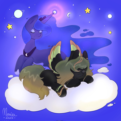 Size: 2048x2048 | Tagged: safe, artist:merisa, imported from derpibooru, princess luna, oc, alicorn, pegasus, pony, duo, sleeping