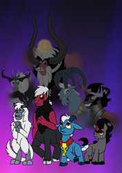 Size: 1000x1414 | Tagged: safe, artist:zetikoopa, imported from derpibooru, grogar, king sombra, lord tirek, storm king, centaur, goat, sheep, storm creature, taur, umbrum, unicorn, my little pony: the movie, alternate universe, changed destiny, changed past, children, colt, foal, male, ram, younger