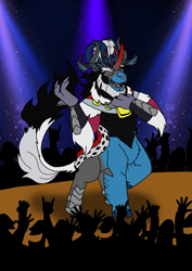 Size: 1000x1414 | Tagged: safe, artist:zetikoopa, imported from derpibooru, grogar, king sombra, lord tirek, storm king, oc, oc:alastor, centaur, taur, my little pony: the movie, fusion, it good to be villain, male, singing