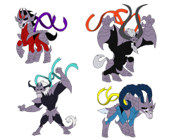 Size: 5000x4000 | Tagged: safe, artist:zetikoopa, imported from derpibooru, grogar, king sombra, lord tirek, storm king, centaur, goat, pony, sheep, storm creature, taur, umbrum, unicorn, my little pony: the movie, armor, cursed, male, ram, simple background, stallion, the shredder, transparent background