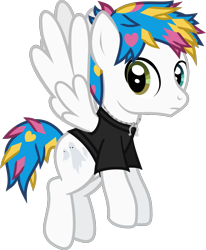 Size: 983x1195 | Tagged: safe, artist:lightningbolt, derpibooru exclusive, imported from derpibooru, pegasus, pony, .svg available, awsten knight, clothes, dyed mane, dyed tail, flying, frown, heterochromia, horseshoes, jewelry, looking back, male, necklace, ponified, shirt, show accurate, simple background, solo, spread wings, stallion, svg, t-shirt, tail, transparent background, vector, waterparks, wings
