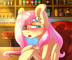 Size: 2169x1795 | Tagged: safe, artist:yuris, imported from derpibooru, fluttershy, pegasus, pony, blushing, cafe, ears up, open mouth, sitting, solo