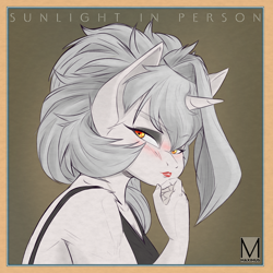 Size: 2000x2000 | Tagged: safe, artist:maximus, imported from derpibooru, oc, oc:sunlight stellaris, unicorn, cover, looking at you, parody
