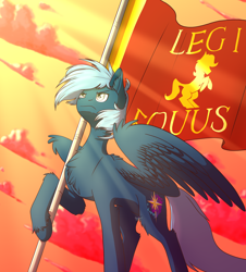 Size: 2200x2431 | Tagged: safe, artist:xxlampxx, imported from derpibooru, oc, oc:blueshadow, pegasus, pony, fanfic:the centurion project, equus, fimfiction, flag, solo, tcp