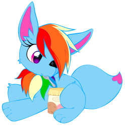 Size: 1749x1765 | Tagged: safe, artist:rainbow eevee, imported from ponybooru, oc, oc:rainbow eevee, cute, eyelashes, female, food, ice cream, looking down, mouth hold, multicolored hair, one eye closed, pink eyes, ponybooru collab 2023, prone, rainbow hair, simple background, solo, spoon, transparent background, vector