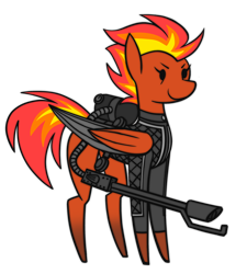 Size: 2834x3145 | Tagged: safe, artist:fenixdust, imported from derpibooru, oc, oc only, oc:tinderbox, pegasus, pony, female, flamethrower, mare, simple background, solo, transparent background, weapon