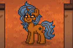 Size: 897x589 | Tagged: safe, imported from derpibooru, oc, oc:krispy cookie, pony, unicorn, pony town, bedroom eyes, female, horn, mare, photo, pixel art, seductive look, smiling, solo, unicorn oc