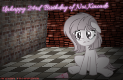 Size: 2433x1587 | Tagged: safe, artist:siti shafiyyah, imported from ponybooru, oc, oc only, oc:annisa trihapsari, earth pony, pony, series:the guardian of leadership, abuse, alone, crying, depressed, discorded, ears, earth pony oc, female, floppy ears, gritted teeth, mare, sad, sitting, solo, text, watermark