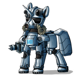 Size: 2700x2700 | Tagged: safe, alternate version, artist:uteuk, imported from derpibooru, oc, oc only, pony, fallout equestria, armor, fallout, laser gun, minigun, power armor