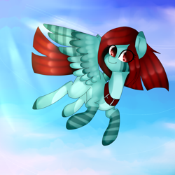 Size: 1500x1500 | Tagged: safe, artist:oniiponii, imported from derpibooru, oc, oc only, pegasus, pony, clothes, collar, eye clipping through hair, female, flying, mare, pegasus oc, socks, solo, striped socks, wings