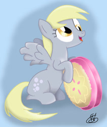 Size: 647x765 | Tagged: safe, artist:edonovaillustrator, imported from derpibooru, derpy hooves, pegasus, pony, cute, derpabetes, female, mare, signature, smiling, solo, wings