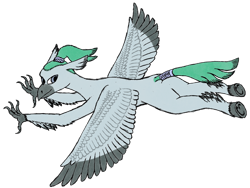 Size: 3196x2409 | Tagged: safe, artist:exhumed legume, imported from ponybooru, oc, oc only, unnamed oc, hippogriff, colored wings, colored wingtips, digitally colored, flying, hippogriff oc, looking back, looking sideways, male, mixed media, pencil drawing, ponybooru collab 2023, ponybooru exclusive, ponytail, simple background, solo, tail wrap, traditional art, transparent background