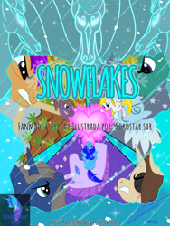 Size: 1920x2560 | Tagged: safe, artist:sokostar shr, imported from derpibooru, oc, earth pony, pegasus, pony, unicorn, windigo, blizzard, comic, cud cloud, hearth's warming eve, horn precision, ice, pale cloud, pointed quartz, snow, snowball, snowball cold, snowfall, snowflake, soil fertility, spanish, spanish text, steel cold