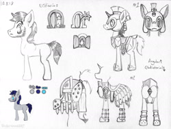 Size: 1648x1242 | Tagged: safe, artist:underwoodart, imported from derpibooru, oc, oc only, oc:ustiarius, pony, unicorn, armor, blue mane, chinstrap, concept art, cutie mark, facial hair, gray coat, helmet, horn, male, neckbeard, pencil drawing, royal guard, simple background, solo, stallion, the tale of two sisters, traditional art, unicorn oc, white background