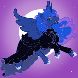 Size: 2048x2048 | Tagged: safe, artist:daffidaizy, imported from derpibooru, princess luna, alicorn, pony, clothes, costume, dress, moon, nightmare night costume, solo, starry night