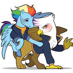 Size: 2048x2048 | Tagged: safe, artist:daffidaizy, imported from derpibooru, gilda, rainbow dash, griffon, pegasus, pony, butch, duo, female, gildash, lesbian, older, older gilda, older rainbow dash, shipping, simple background, white background