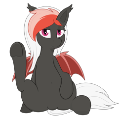 Size: 3180x3268 | Tagged: safe, artist:modera, imported from derpibooru, oc, oc only, oc:amaryllis, bat pony, pony, looking at you, simple background, sitting, solo, transparent background, underhoof