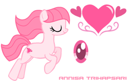 Size: 1063x671 | Tagged: safe, artist:ponybasesrus, artist:siti shafiyyah, imported from twibooru, oc, oc only, oc:annisa trihapsari, earth pony, pony, series:the guardian of leadership, base used, cute, cutie mark, earth pony oc, eyes closed, female, heart, ibispaint x, image, mare, ocbetes, png, simple background, smiling, solo, text, transparent background