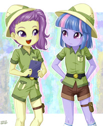 Size: 1000x1222 | Tagged: safe, artist:uotapo, imported from derpibooru, wind sprint, human, equestria girls, clothes, cosplay, costume, duo, equestria girls-ified, hat, lily pad (g4), shorts