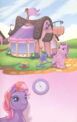 Size: 1680x2680 | Tagged: safe, artist:ken edwards, imported from derpibooru, skywishes, twinkle twirl, earth pony, pony, belle of the ball, clock, duo, female, g3, mare, scan